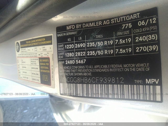 2012 MERCEDES-BENZ GLK-CLASS VIN: WDCGG8HB6CF939812
