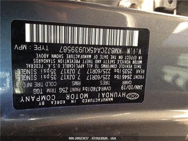 2019 HYUNDAI TUCSON VIN: KM8J2CA45KU939587