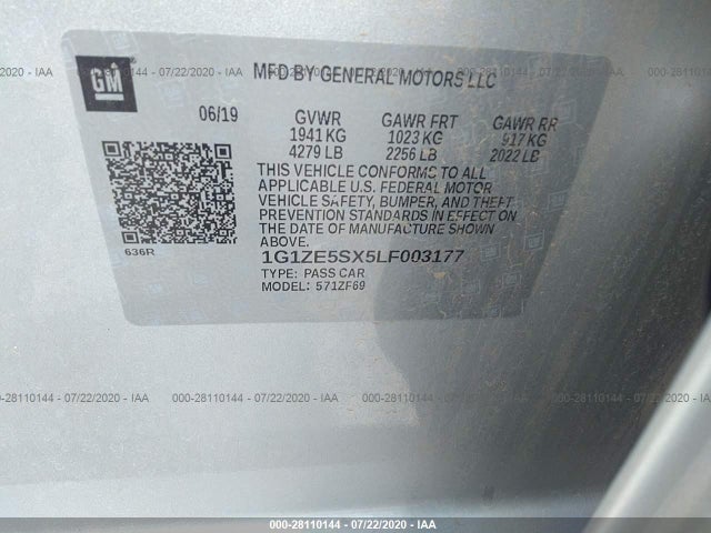 2020 CHEVROLET MALIBU VIN: 1G1ZE5SX5LF003177
