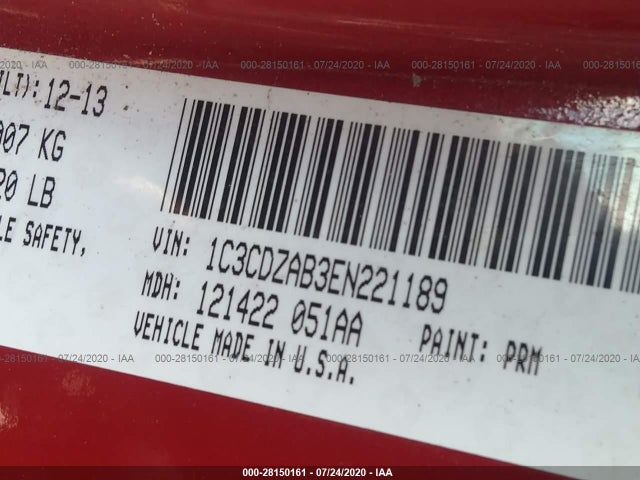 2014 DODGE AVENGER VIN: 1C3CDZAB3EN221189