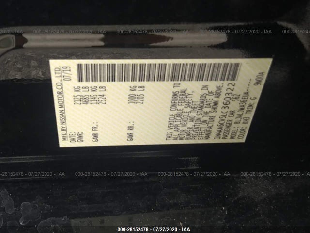 2020 NISSAN MAXIMA VIN: 1N4AA6CV5LC360322