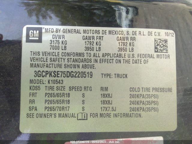 3GCPKSE75DG220519 | 2013 Chevrolet silverado 1500 lt