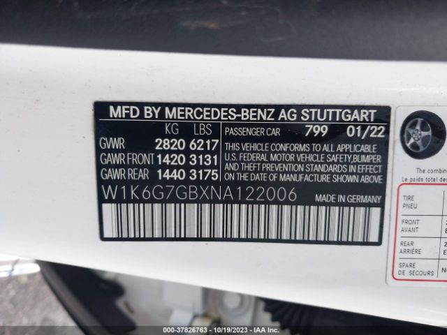 W1K6G7GBXNA122006 | 2022 MERCEDES-BENZ S 580 4MATIC