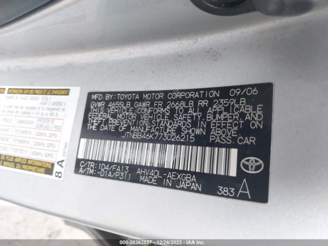 JTNBB46K773026215 | 2007 Toyota camry hybrid