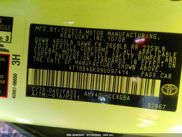 4T1BB46K99U097414 | 2009 Toyota camry hybrid