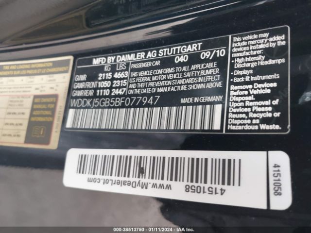 WDDKJ5GB5BF077947 | 2011 MERCEDES-BENZ E 350