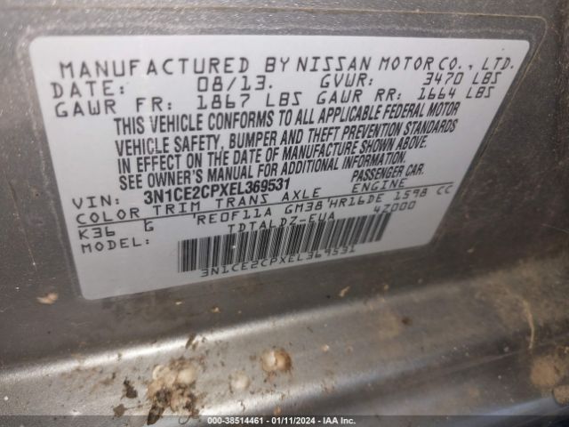 3N1CE2CPXEL369531 | 2014 Nissan versa note sv