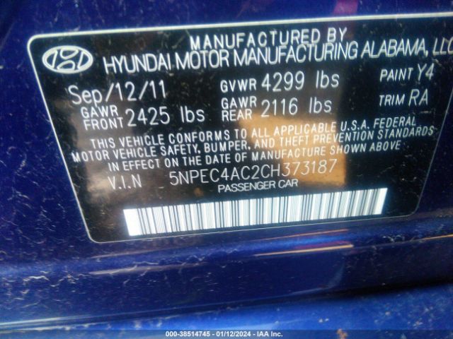 5NPEC4AC2CH373187 | 2012 Hyundai sonata se