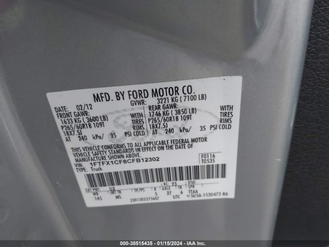 1FTFX1CF8CFB12302 | 2012 Ford f-150 xlt