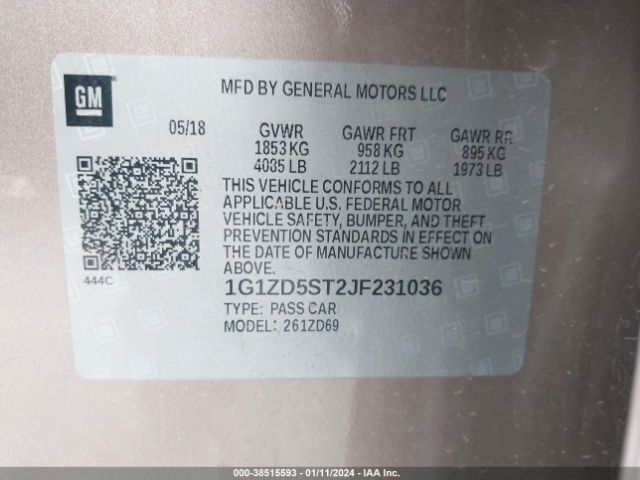 1G1ZD5ST2JF231036 | 2018 Chevrolet malibu lt