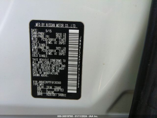 JN8AE2KP7F9130393 | 2015 Nissan quest sl