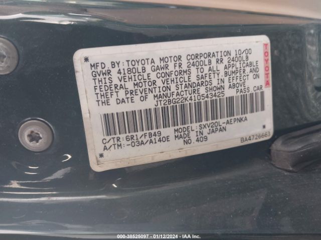 JT2BG22K410543425 | 2001 Toyota camry le