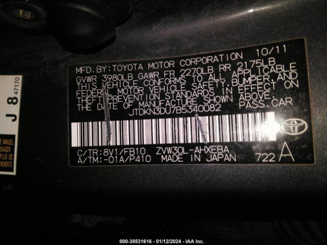 JTDKN3DU7B5340082 | 2011 Toyota prius