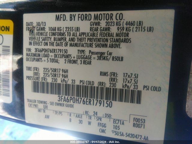 3FA6P0H76ER179150 | 2014 Ford fusion se