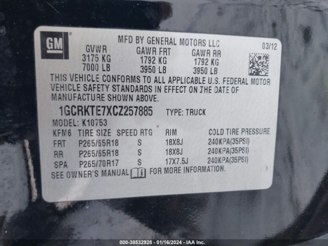 1GCRKTE7XCZ257885 | 2012 Chevrolet silverado 1500 ltz