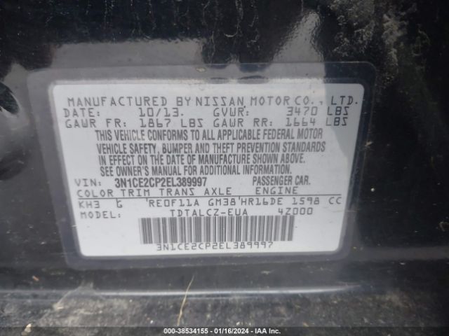 3N1CE2CP2EL389997 | 2014 Nissan versa note s plus