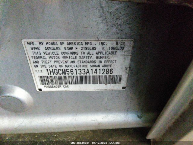 1HGCM56133A141286 | 2003 Honda accord 2.4 dx