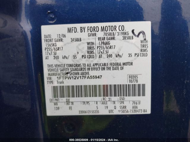 WBAXG5C59CDX01807 | 2007 Ford f-150 lariat/xlt