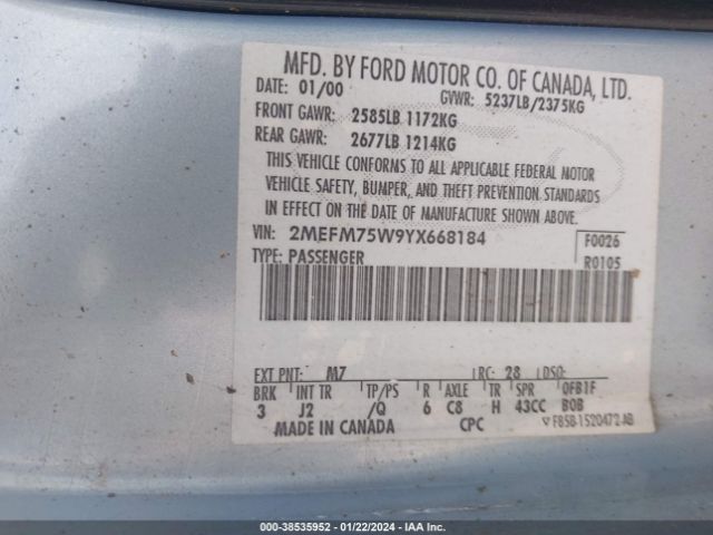 2MEFM75W9YX668184 | 2000 Mercury grand marquis ls