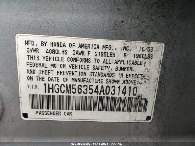 1HGCM56354A031410 | 2004 Honda accord 2.4 lx