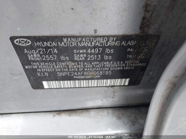 5NPE24AF8FH068195 | 2015 Hyundai sonata se