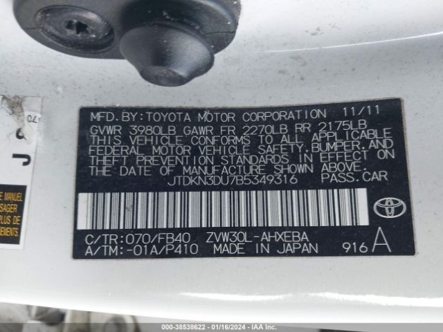 JTDKN3DU7B5349316 | 2011 Toyota prius three