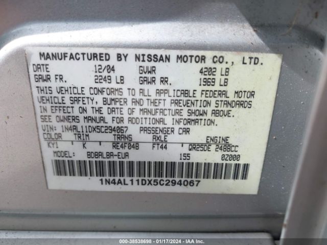 1N4AL11DX5C294067 | 2005 Nissan altima 2.5 s