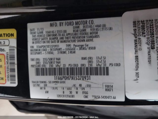 1FA6P0H7ZE5370931 | 2014 Ford fusion se