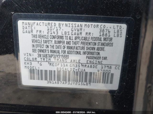 3N1AB7AP3JY215689 | 2018 Nissan sentra sv