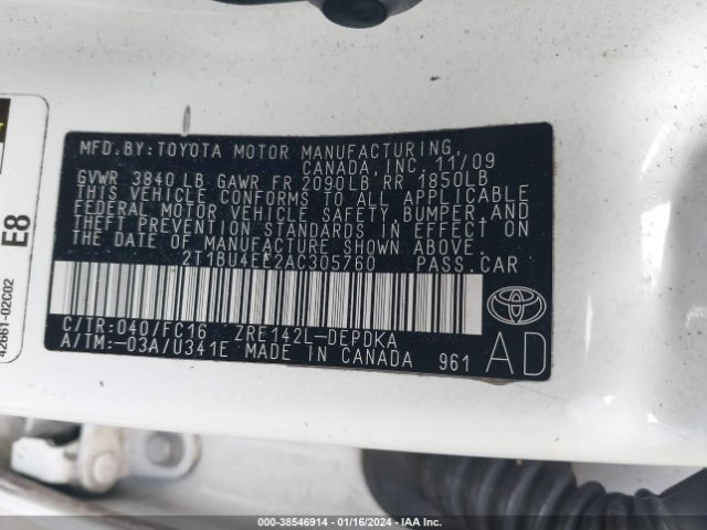 2T1BU4EE2AC305760 | 2010 Toyota corolla le