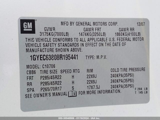 1GYEC63808R195441 | 2008 Cadillac escalade standard