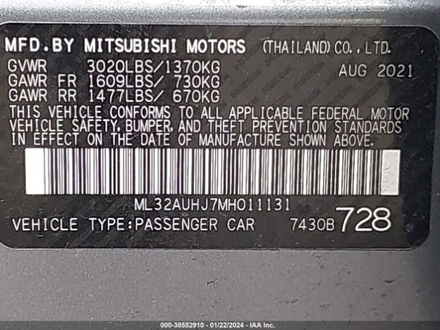 3D4GG57V69T557698 | 2021 Mitsubishi mirage carbonite edition/es/le