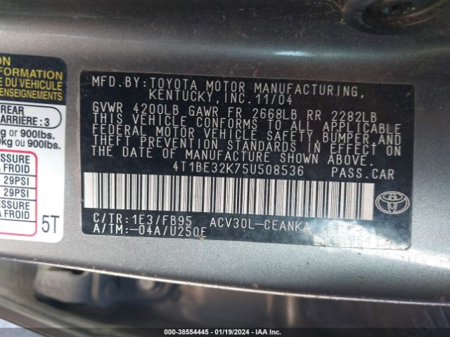 4T1BE32K75U508536 | 2005 Toyota camry std