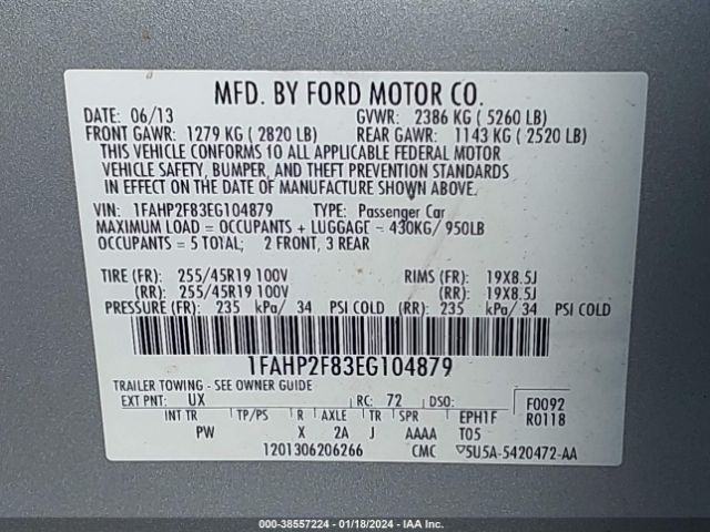 1FAHP2F83EG104879 | 2014 Ford taurus limited