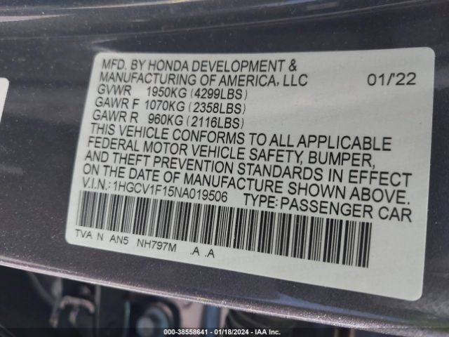 5XXGT4L34GG052887 | 2022 Honda accord lx