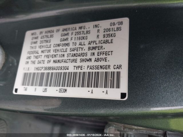 1HGCP36889A009304 | 2009 Honda accord 3.5 ex-l