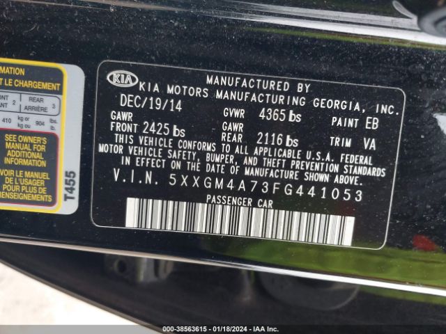 5XXGM4A73FG441053 | 2015 KIA optima lx