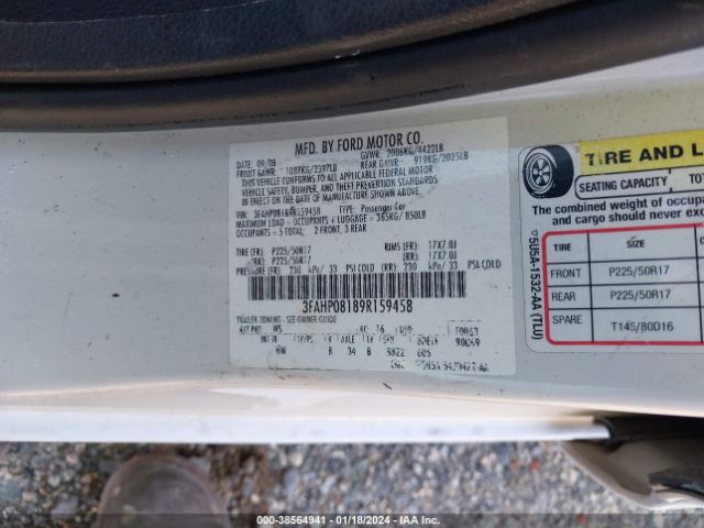 3FAHP08189R159458 | 2009 Ford fusion sel