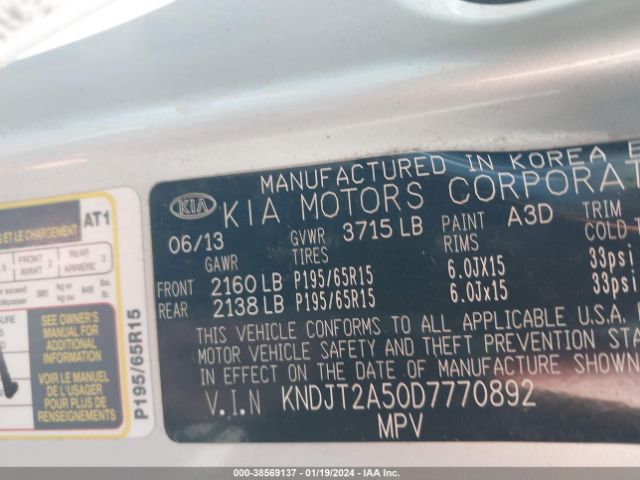 KNDJT2A50D7770892 | 2013 KIA soul