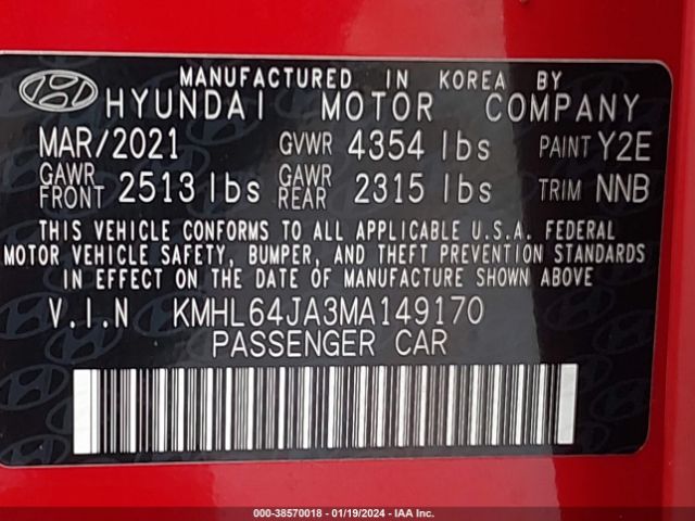 KMHL64JA3MA149170 | 2021 Hyundai sonata sel