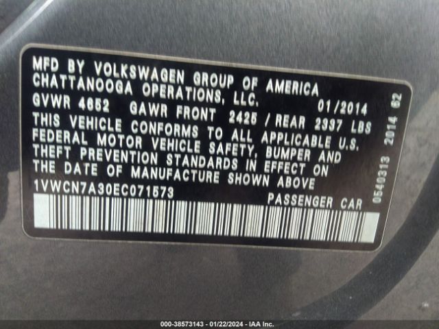 1VWCN7A30EC071573 | 2014 Volkswagen passat 2.0l tdi sel premium