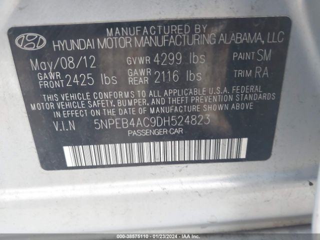 5NPEB4AC9DH524823 | 2013 Hyundai sonata gls