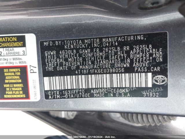 4T1BF1FK6EU398056 | 2014 Toyota camry se