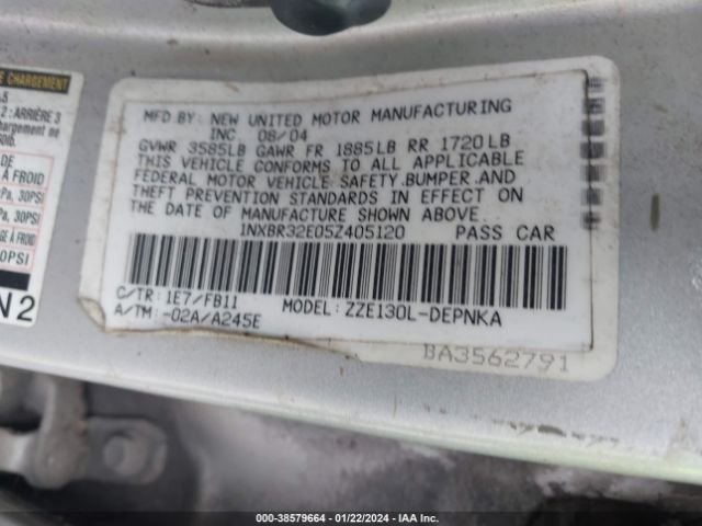 1NXBR32E05Z405120 | 2005 Toyota corolla le