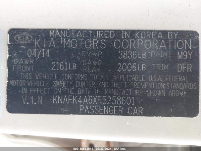 KNAFK4A6XF5258601 | 2015 KIA forte lx