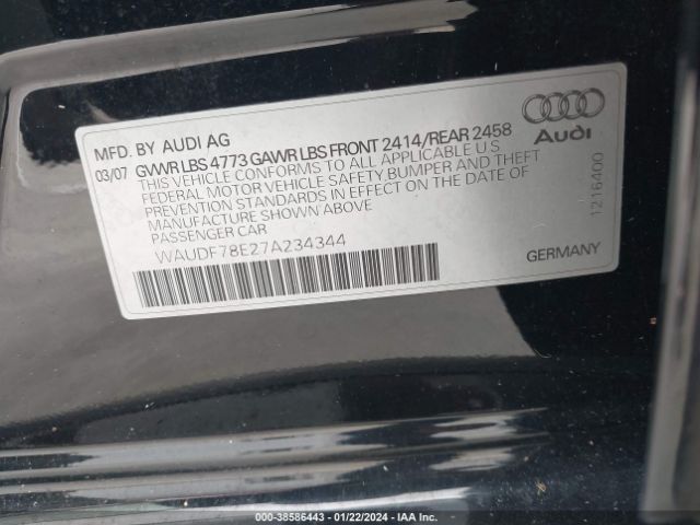 WAUDF78E27A234344 | 2007 Audi a4 2.0t