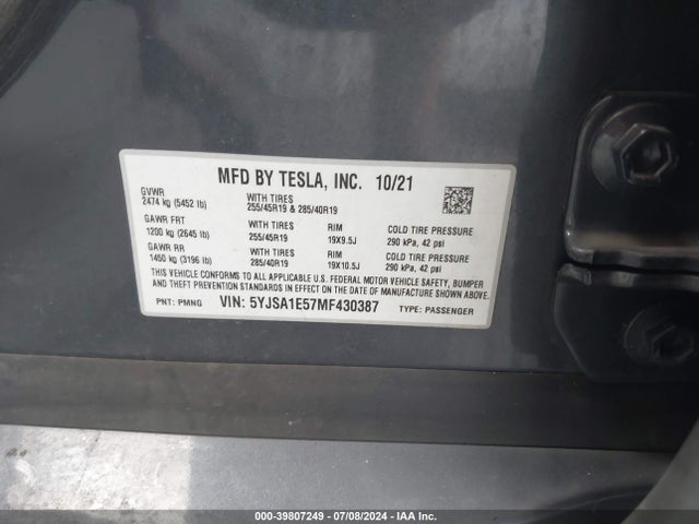 2021 TESLA MODEL S LONG RANGE DUAL MOTOR ALL-WHEEL DRIVE 9