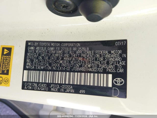 2017 Toyota Mirai, VIN: JTDBVRBD1HA002702