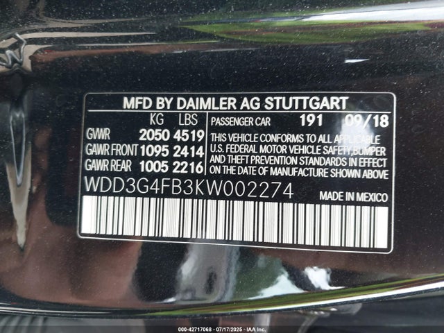 2019 Mercedes-Benz A-Class, VIN: WDD3G4FB3KW002274