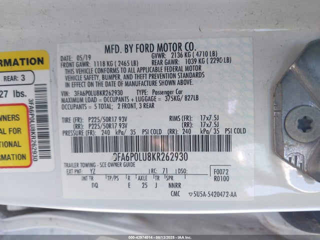 2019 FORD FUSION HYBRID SE 9
